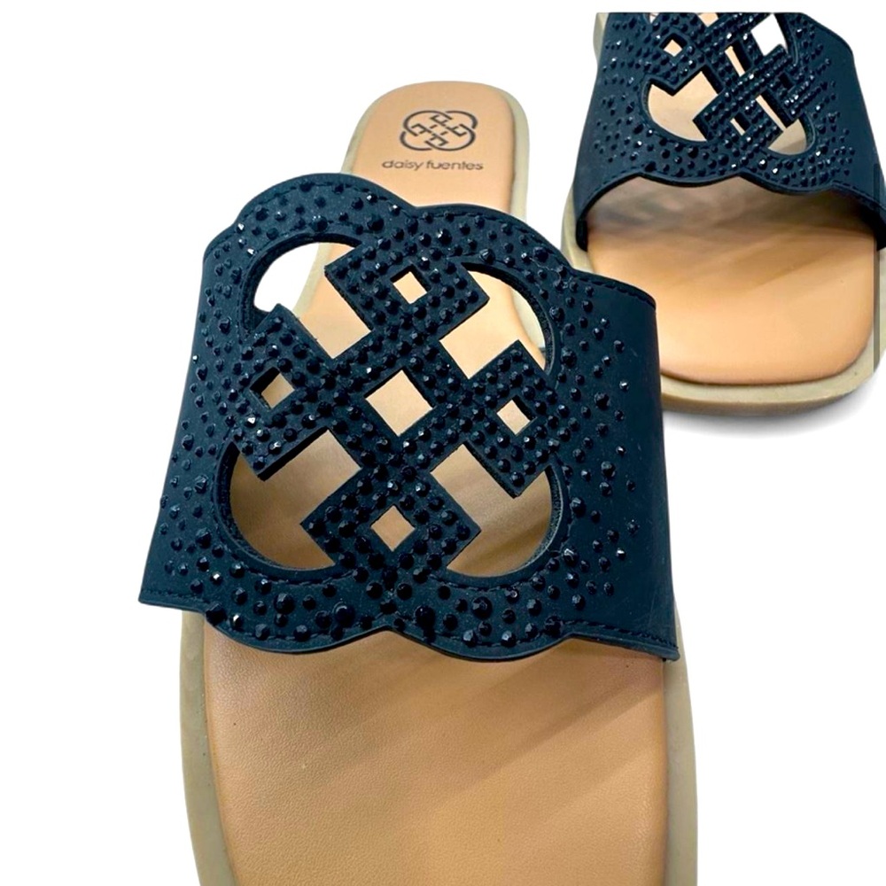 Daisy Fuentes Black Rhinestone Slide Sandals - Picture 3 of 5